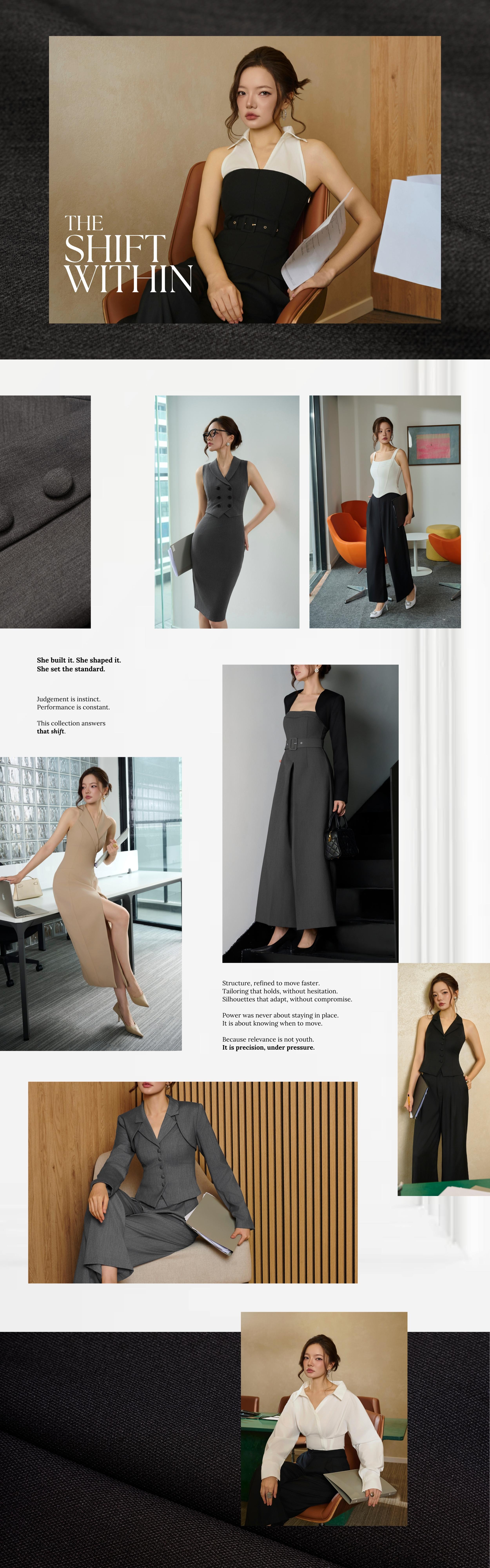 Tailoring that holds without hesitation. Silhouettes that adapt without compromise.