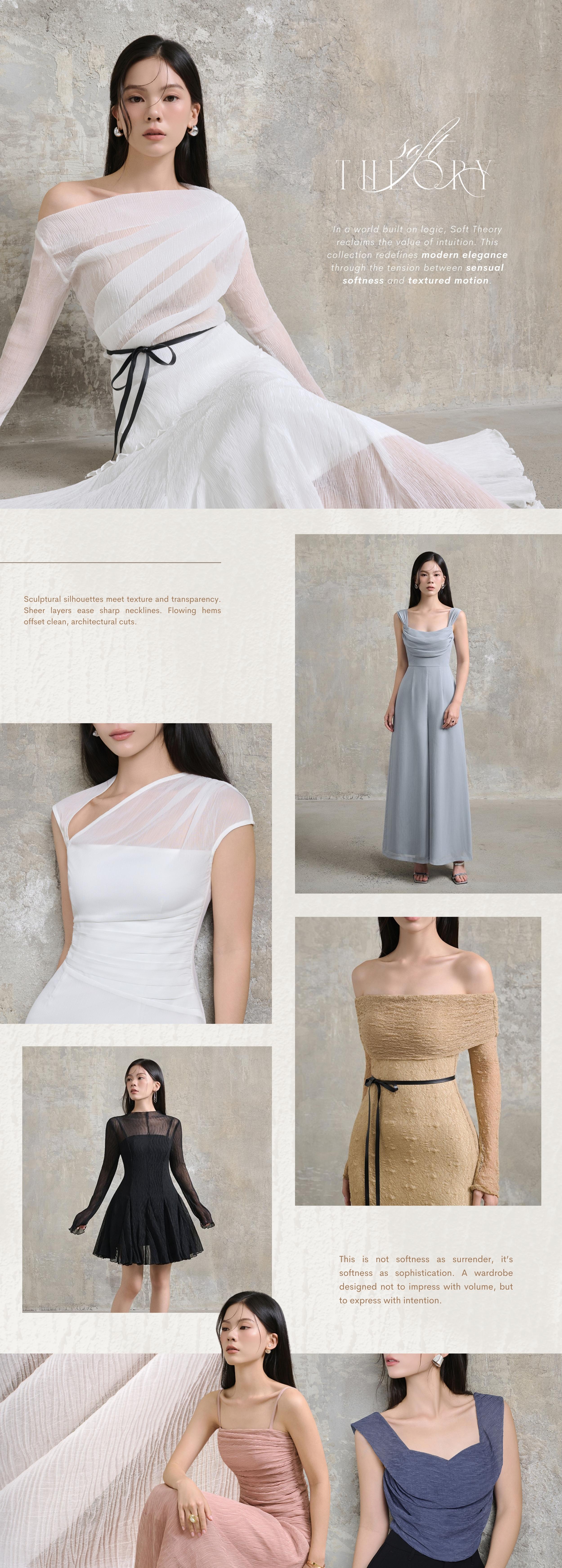 Redefining modern elegance through the tension between sensual softness and textured motion.