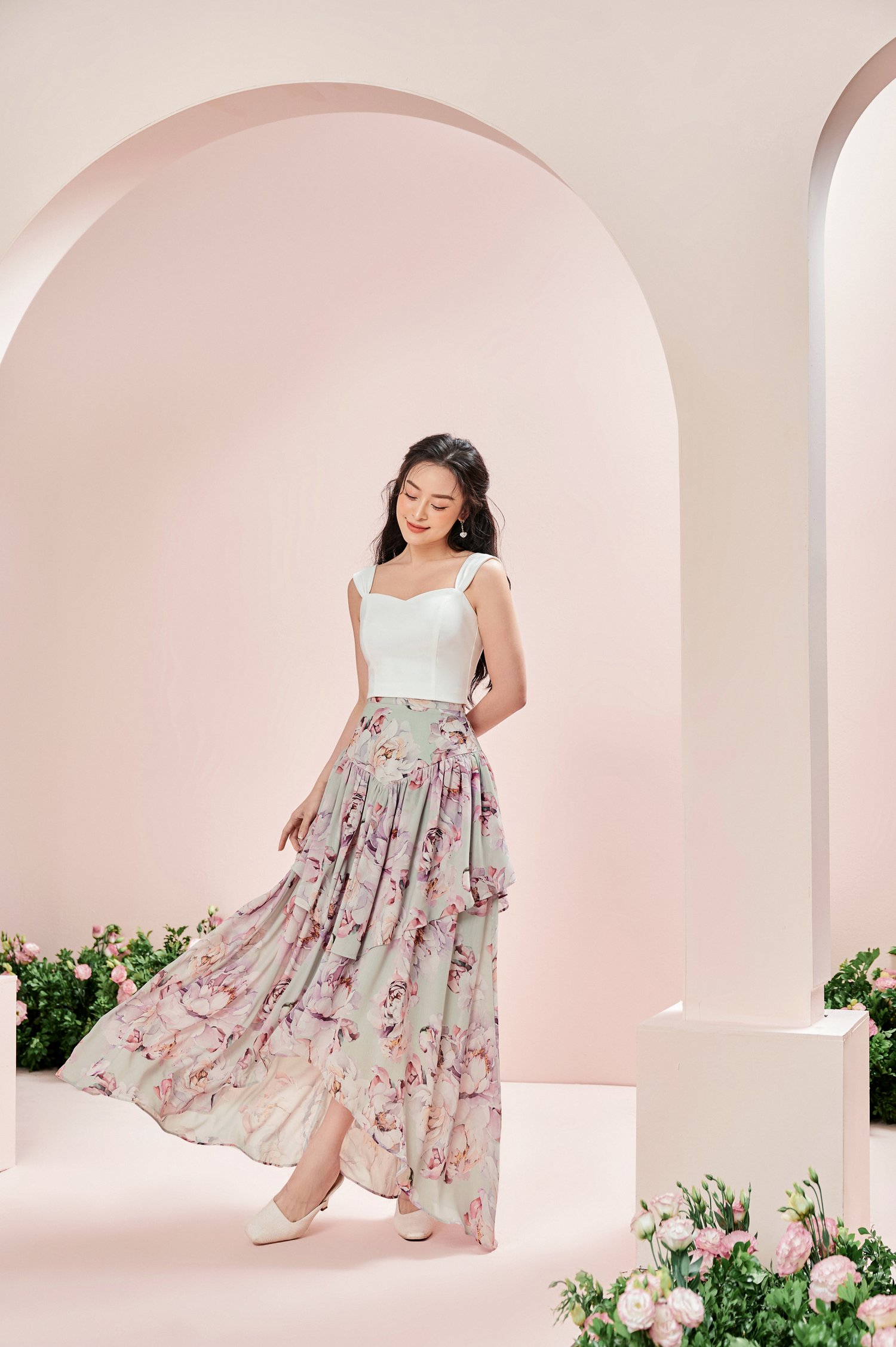 Rosanne Maxi Skirt in Peony/Jade