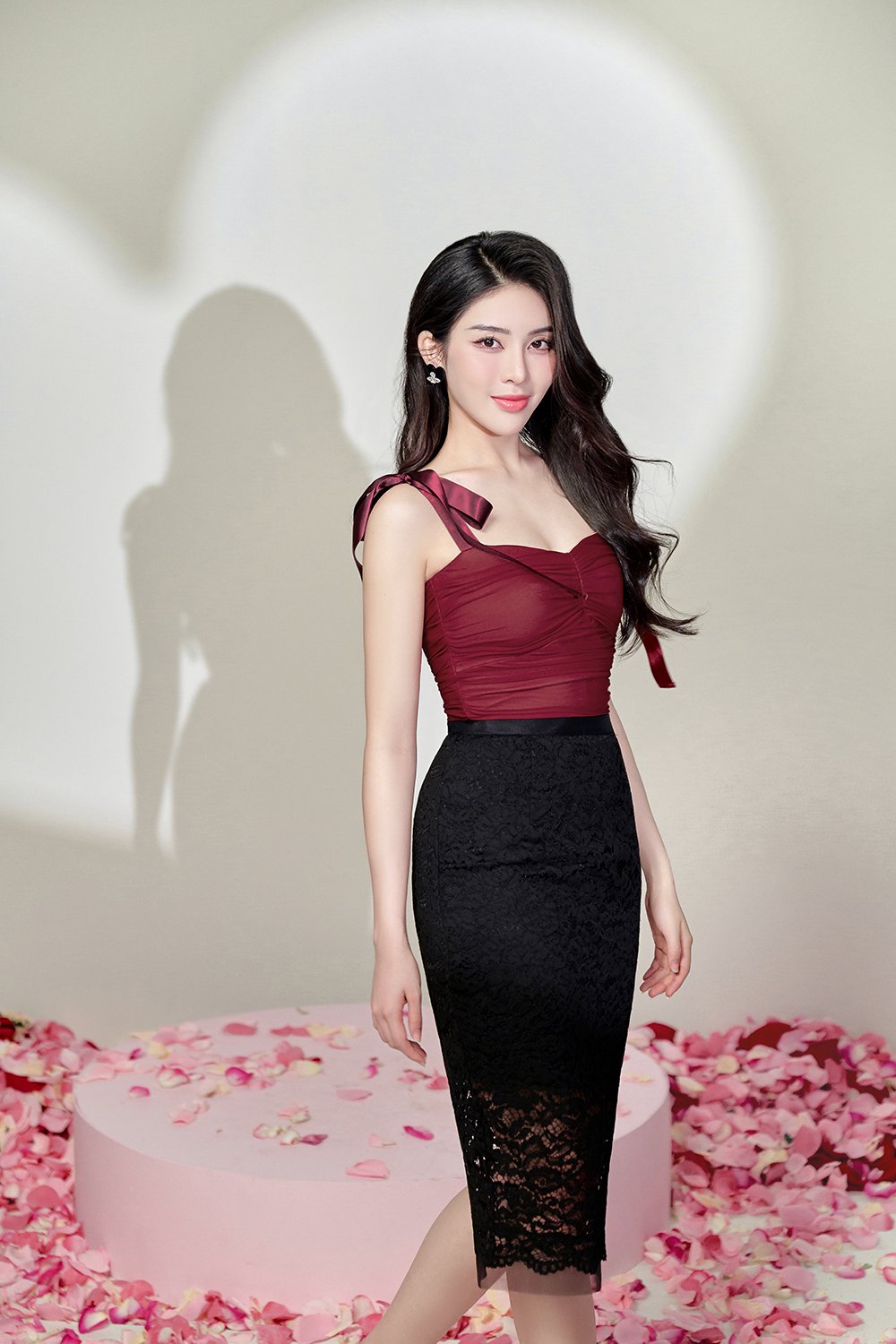 Carys Lace Fitted Midi Skirt in Classic Black