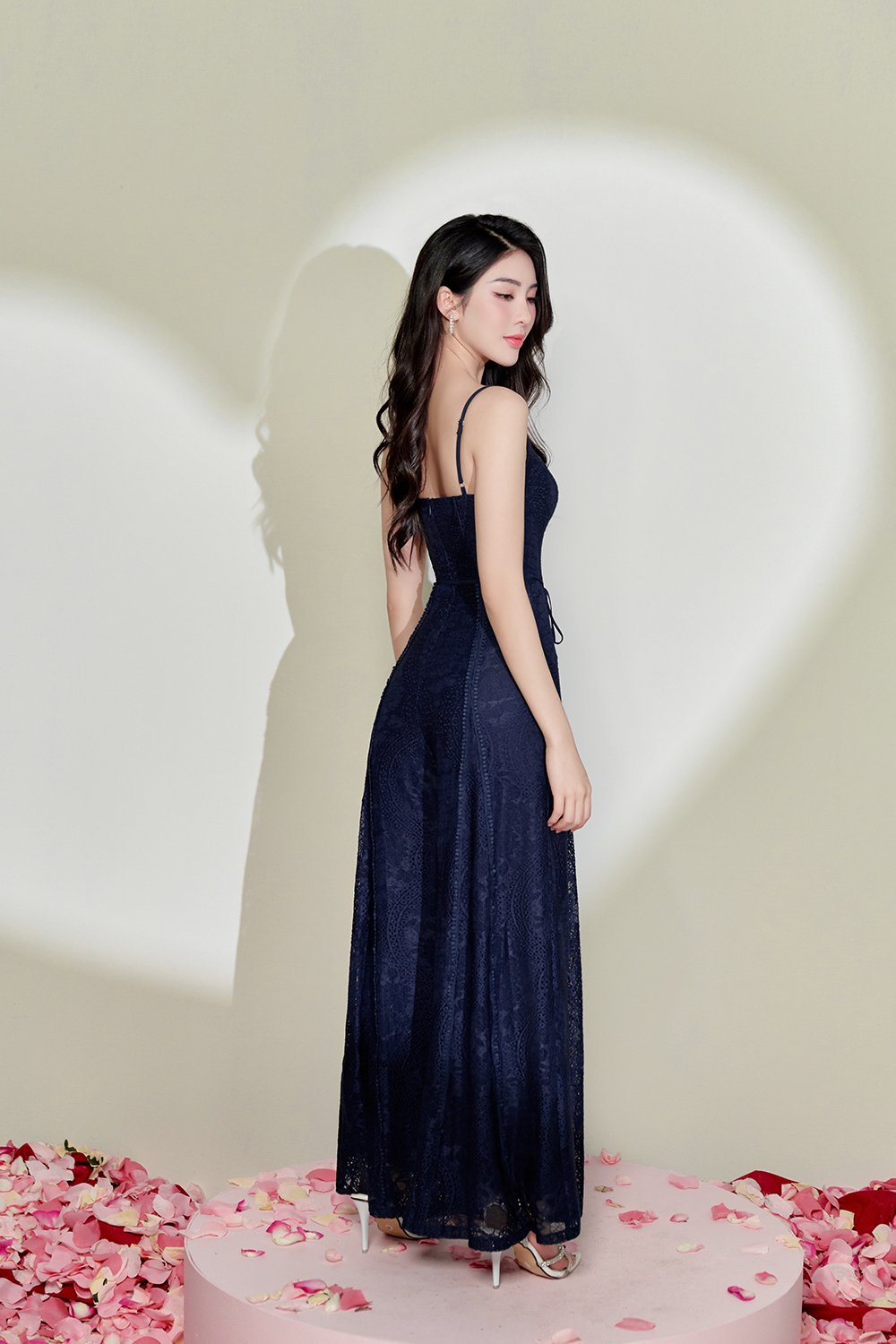 Hart Wide-Legged Lace Jumpsuit In Navy Blue