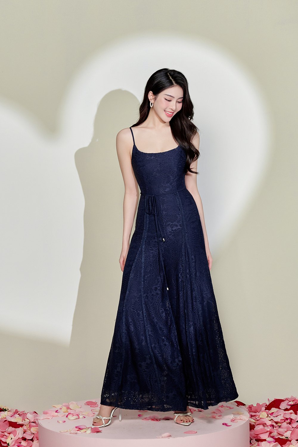 Hart Wide-Legged Lace Jumpsuit In Navy Blue