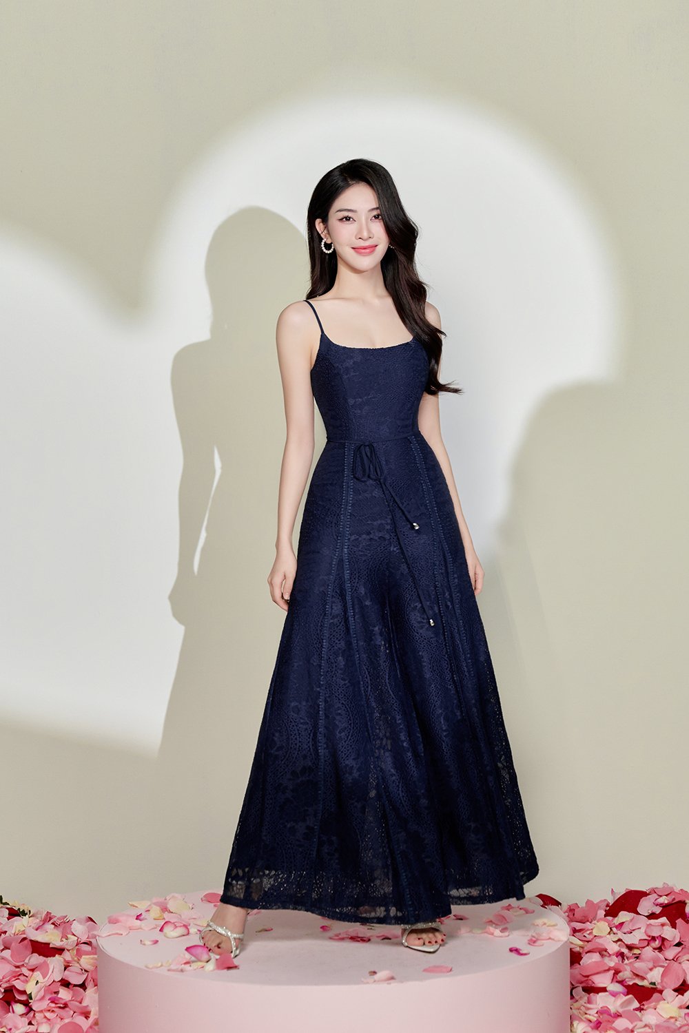 Hart Wide-Legged Lace Jumpsuit In Navy Blue