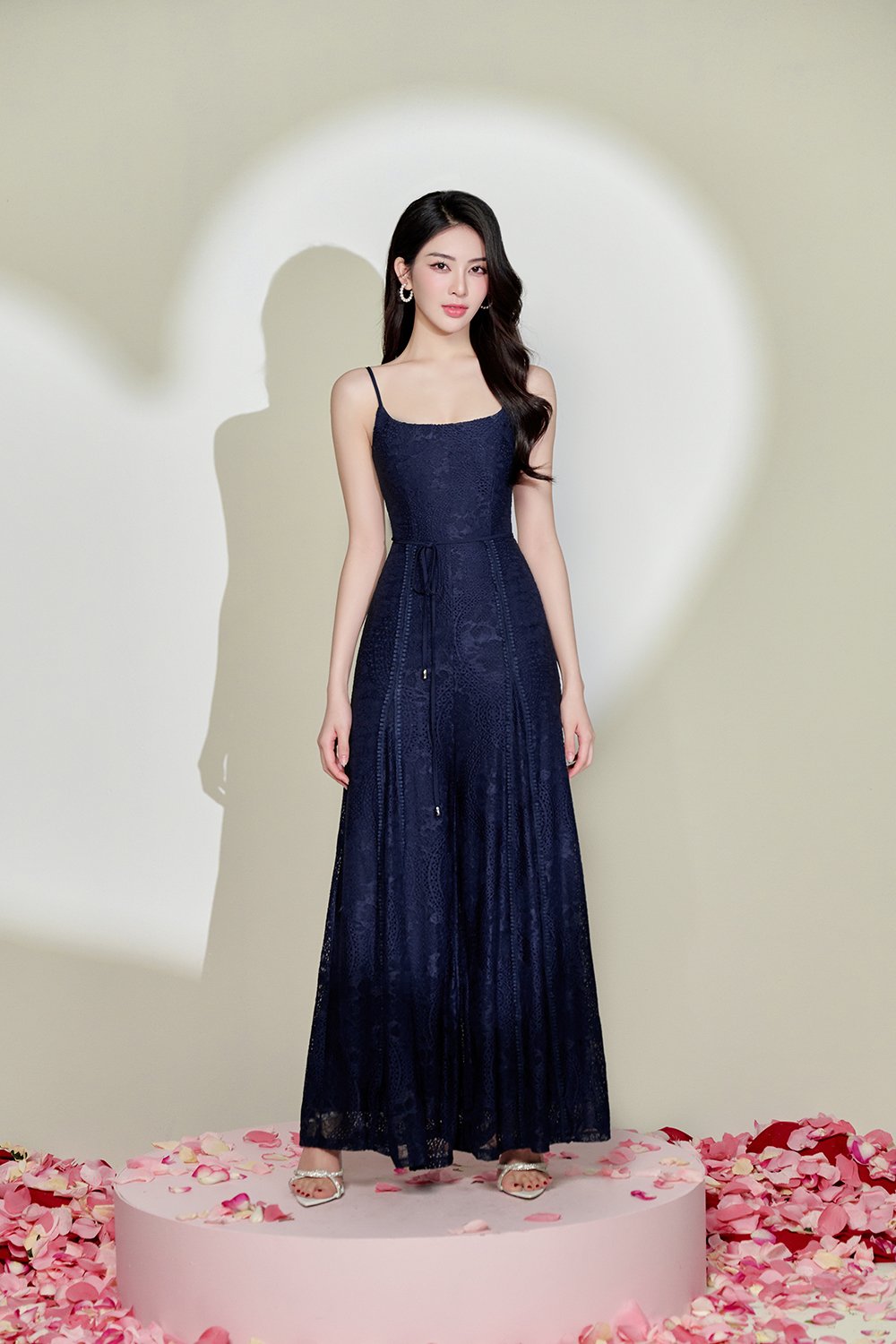 Hart Wide-Legged Lace Jumpsuit In Navy Blue