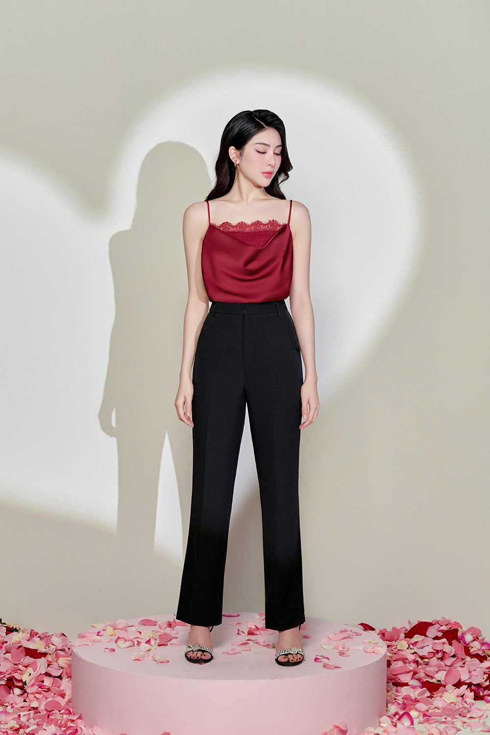 Zenni Cowl Neck Lace Accent Top in Wine Red