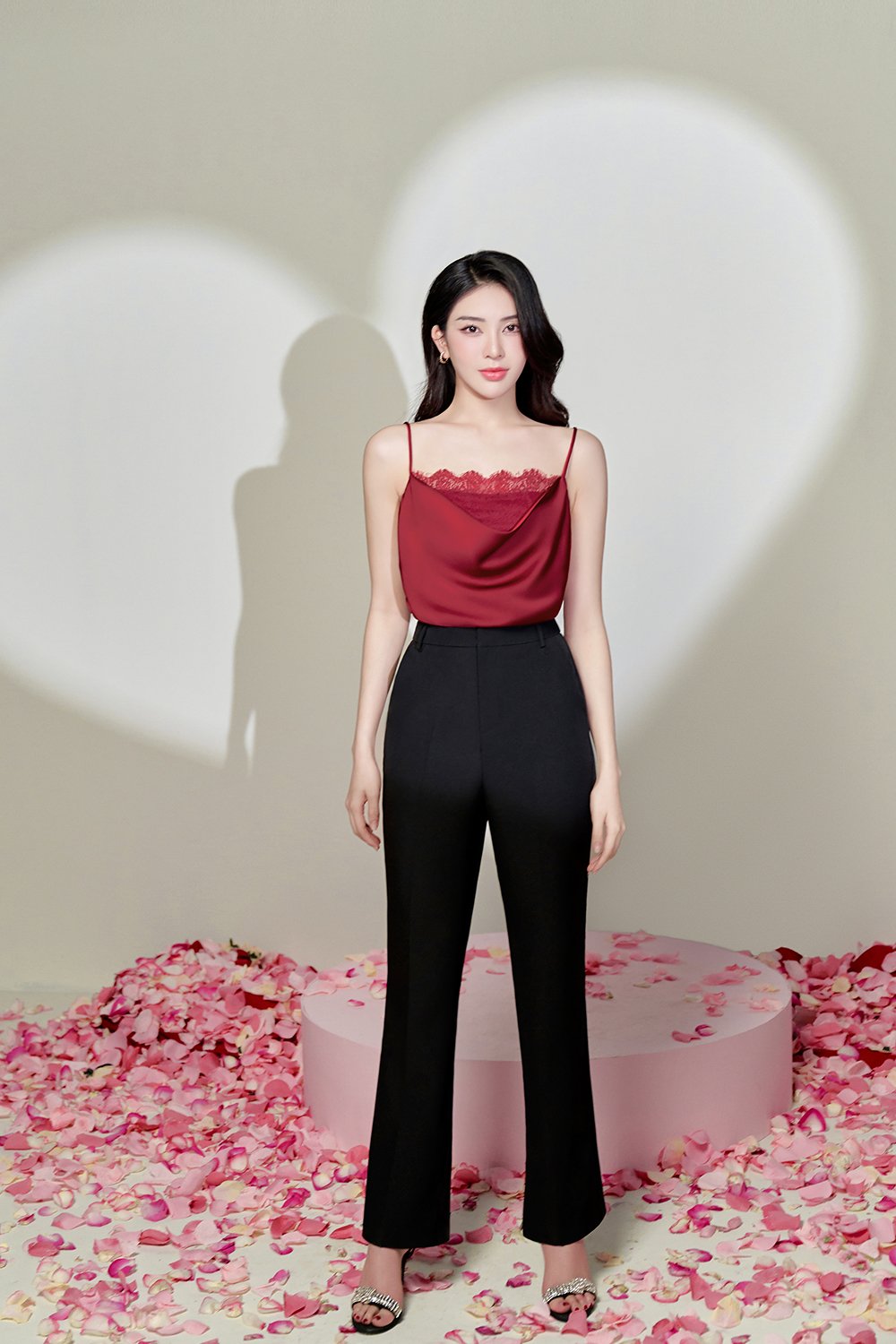 Zenni Cowl Neck Lace Accent Top in Wine Red