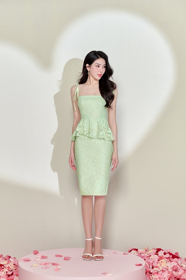 Candace Lace Peplum Pencil Dress in Apple Green
