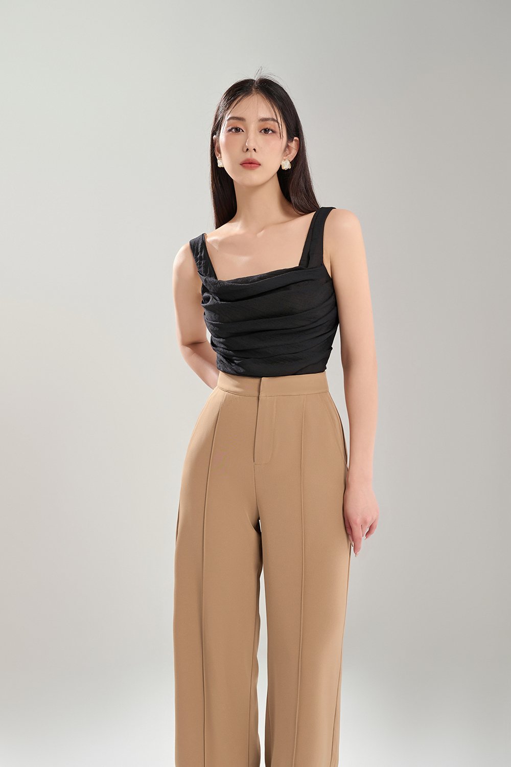 Marlowe Pleated Drape Top in Classic Black