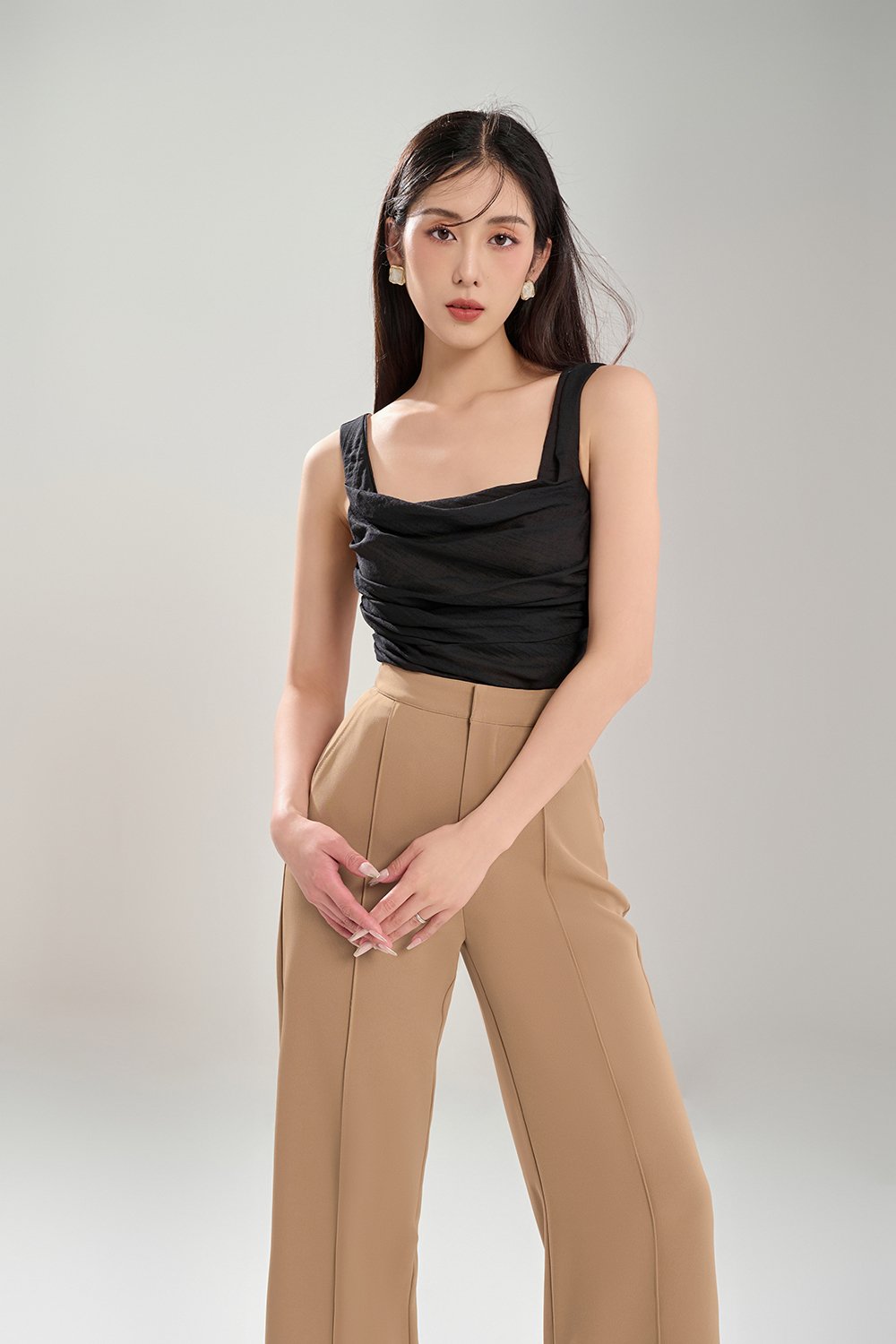 Marlowe Pleated Drape Top in Classic Black