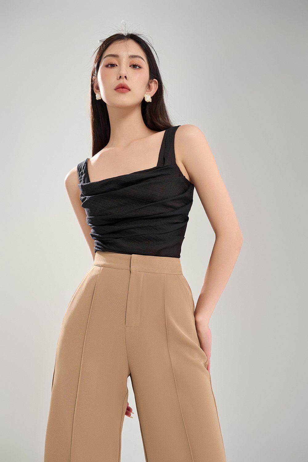 Marlowe Pleated Drape Top in Classic Black