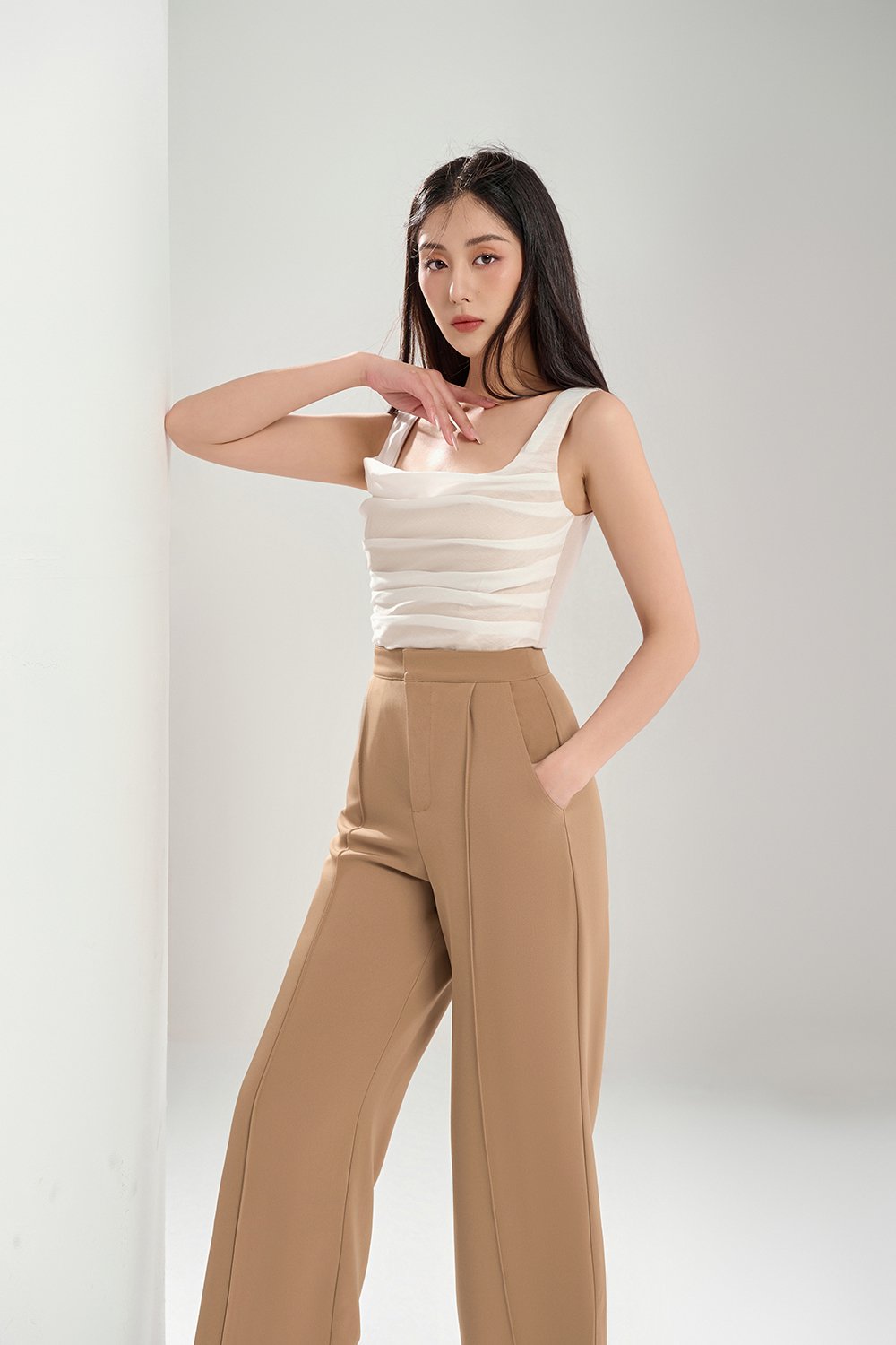 Marlowe Pleated Drape Top in Iconic White