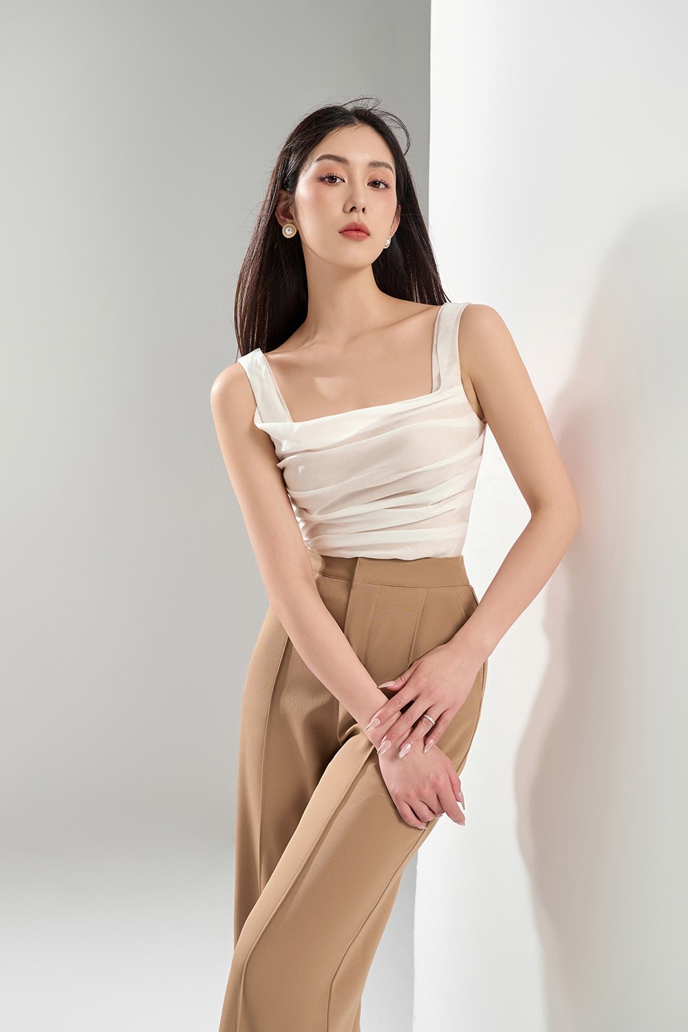 Marlowe Pleated Drape Top in Iconic White