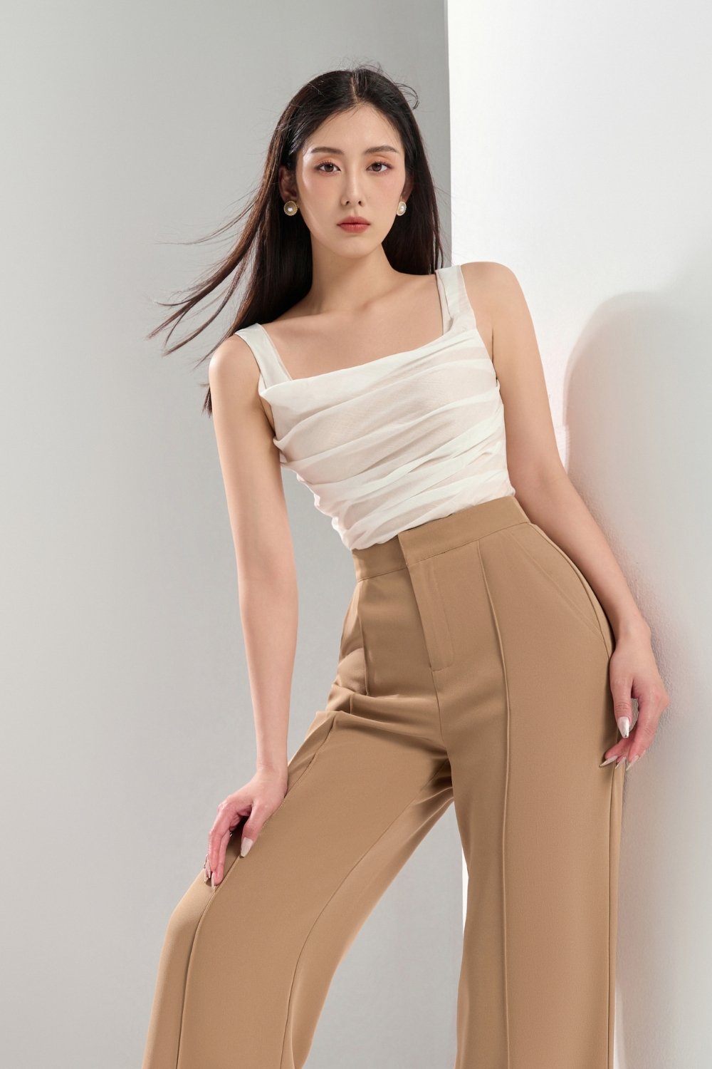 Marlowe Pleated Drape Top in Iconic White