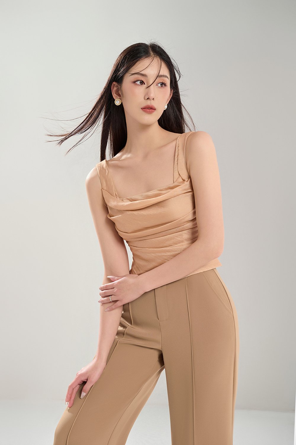 Marlowe Pleated Drape Top in Nude Glow