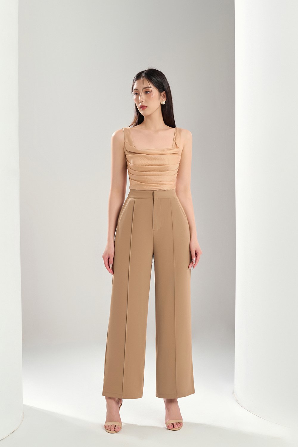 Marlowe Pleated Drape Top in Nude Glow