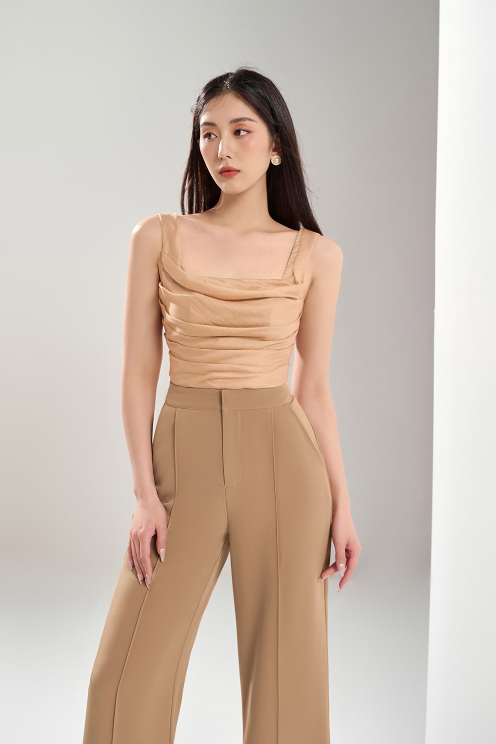 Marlowe Pleated Drape Top in Nude Glow