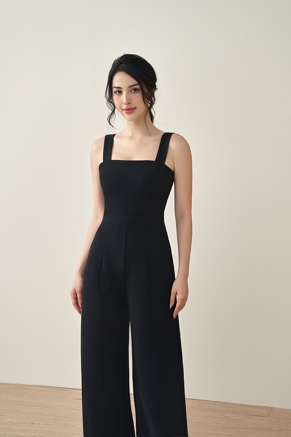 Zora Padded Cut Out Back Straight Legged Jumpsuit in Classic Black