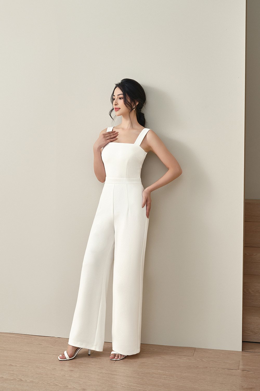 Zora Padded Cut Out Back Straight Legged Jumpsuit in Iconic White