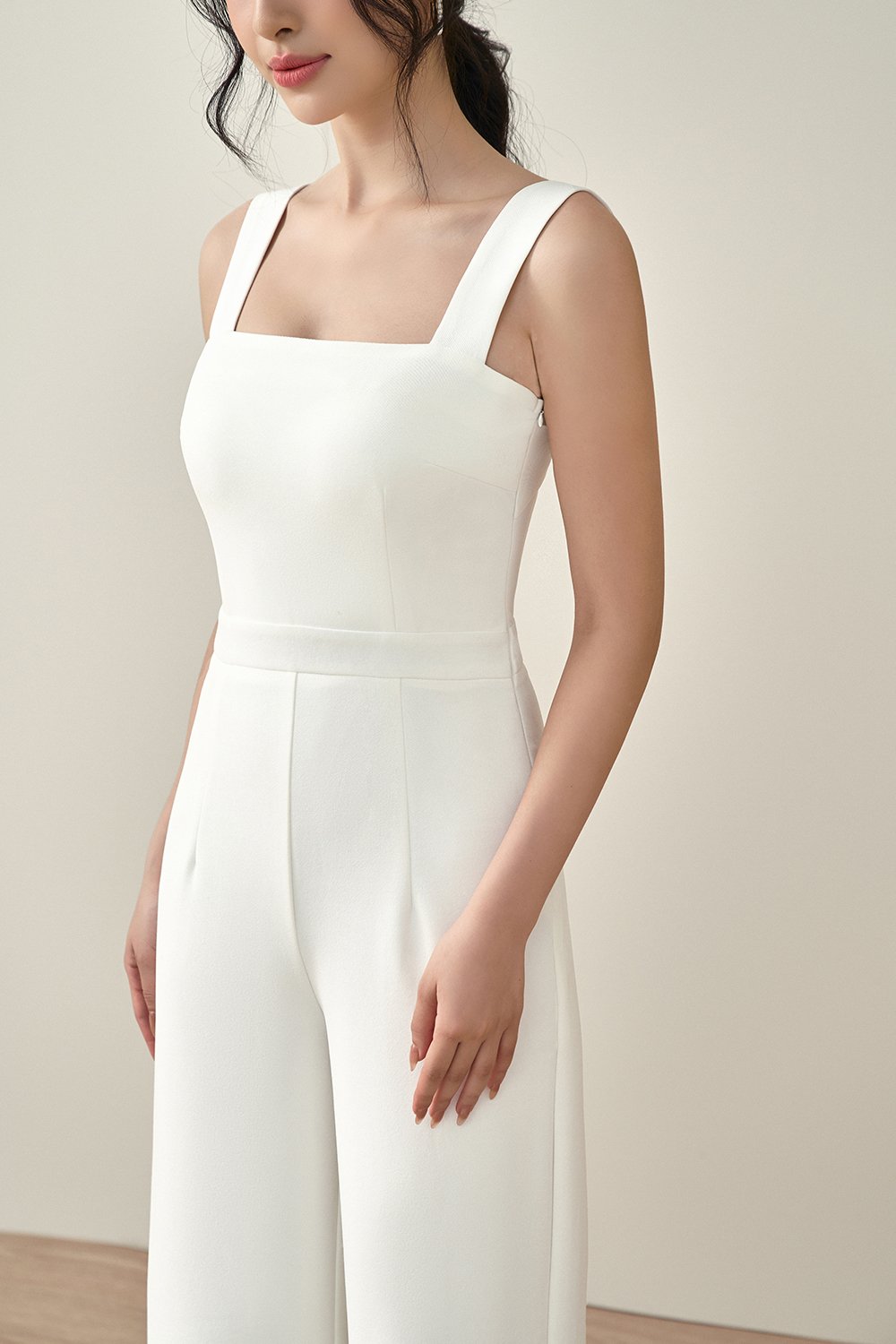 Zora Padded Cut Out Back Straight Legged Jumpsuit in Iconic White