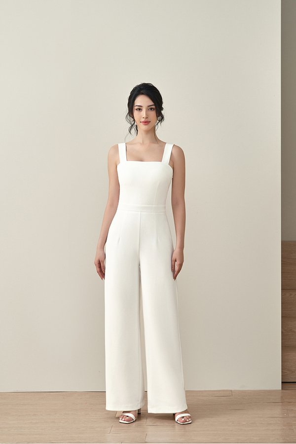 Zora Padded Cut Out Back Straight Legged Jumpsuit in Iconic White