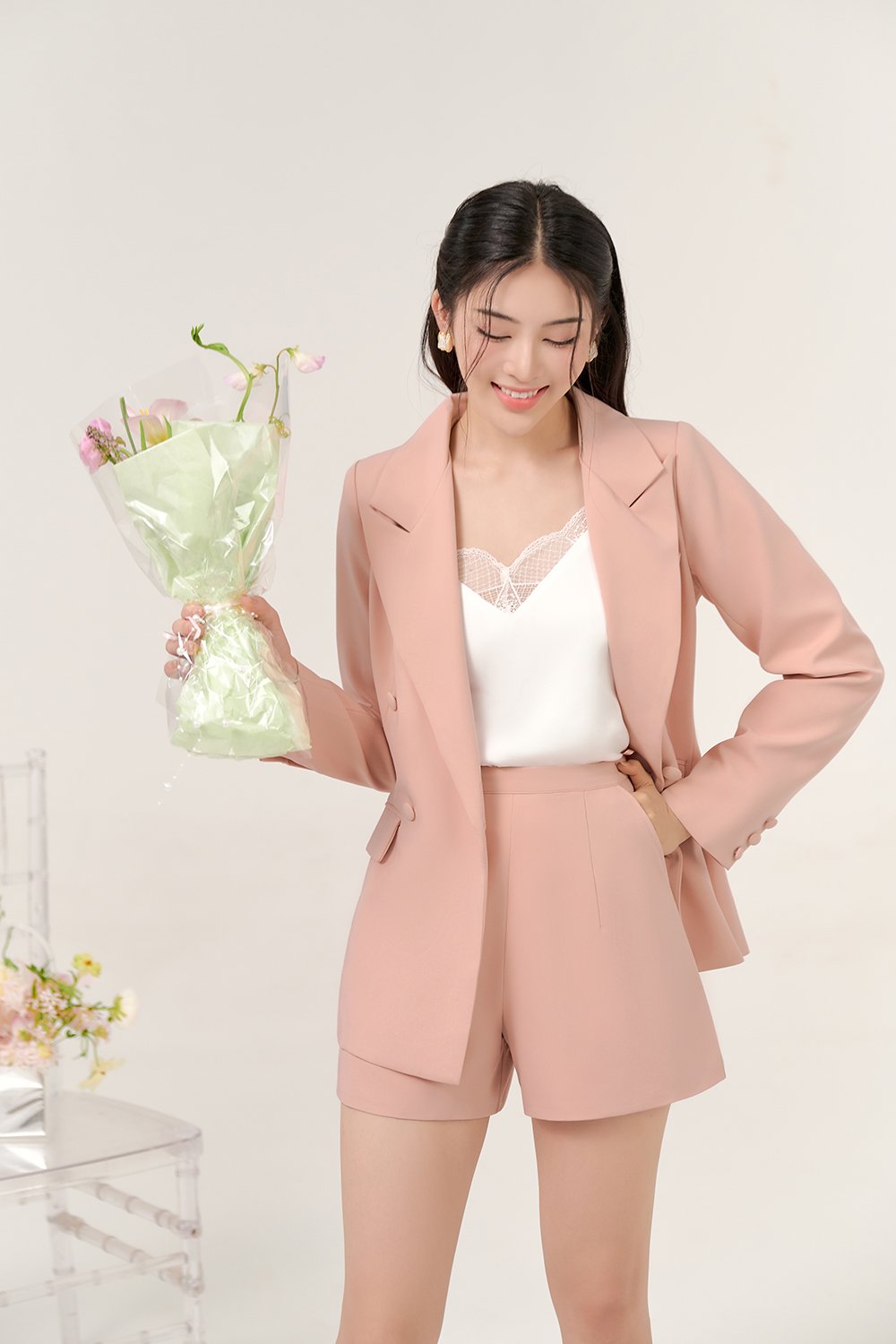 Eunji Tailored Shorts in Nude Pink