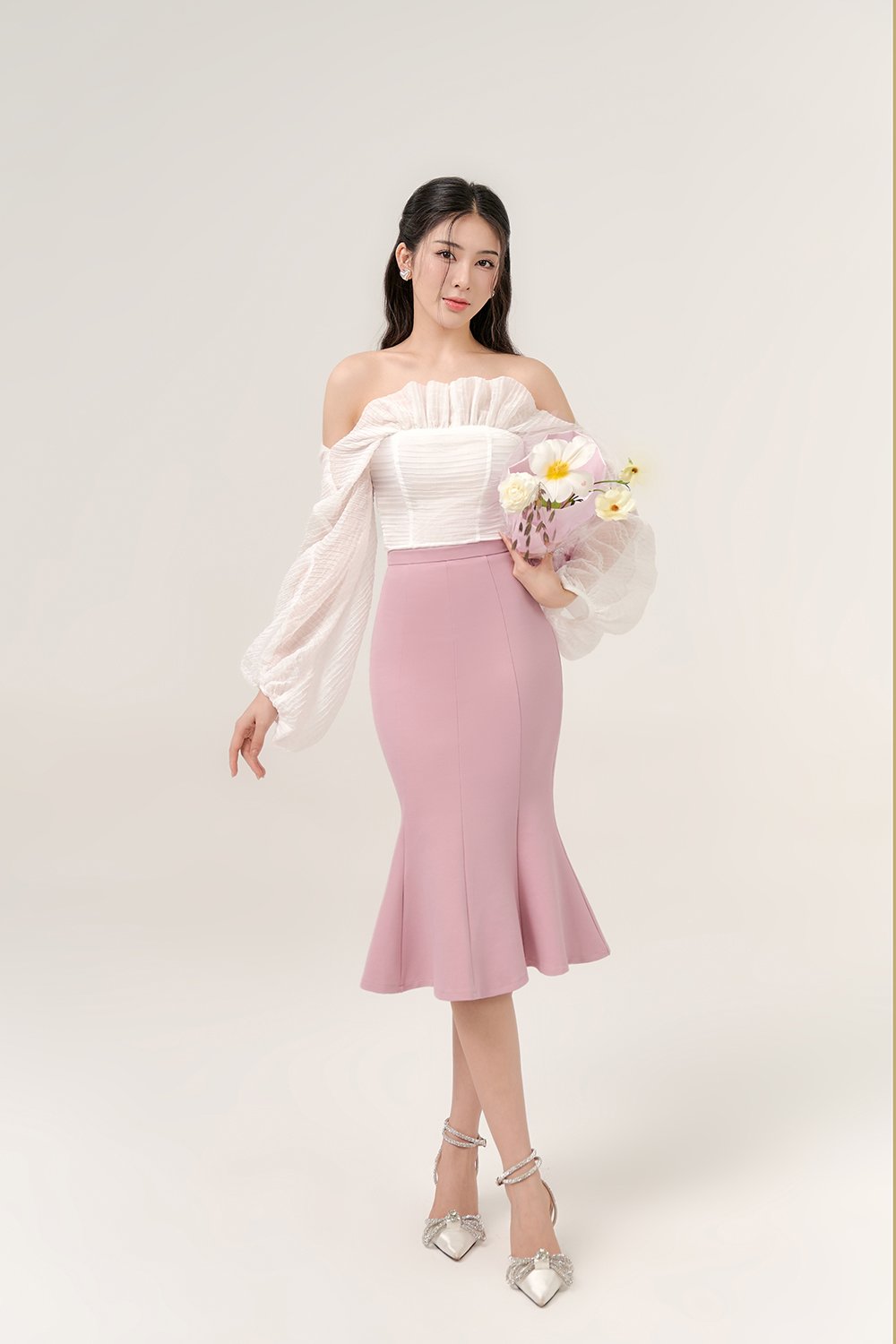 Sooyoung Mermaid Midi Skirt in Rose Blush