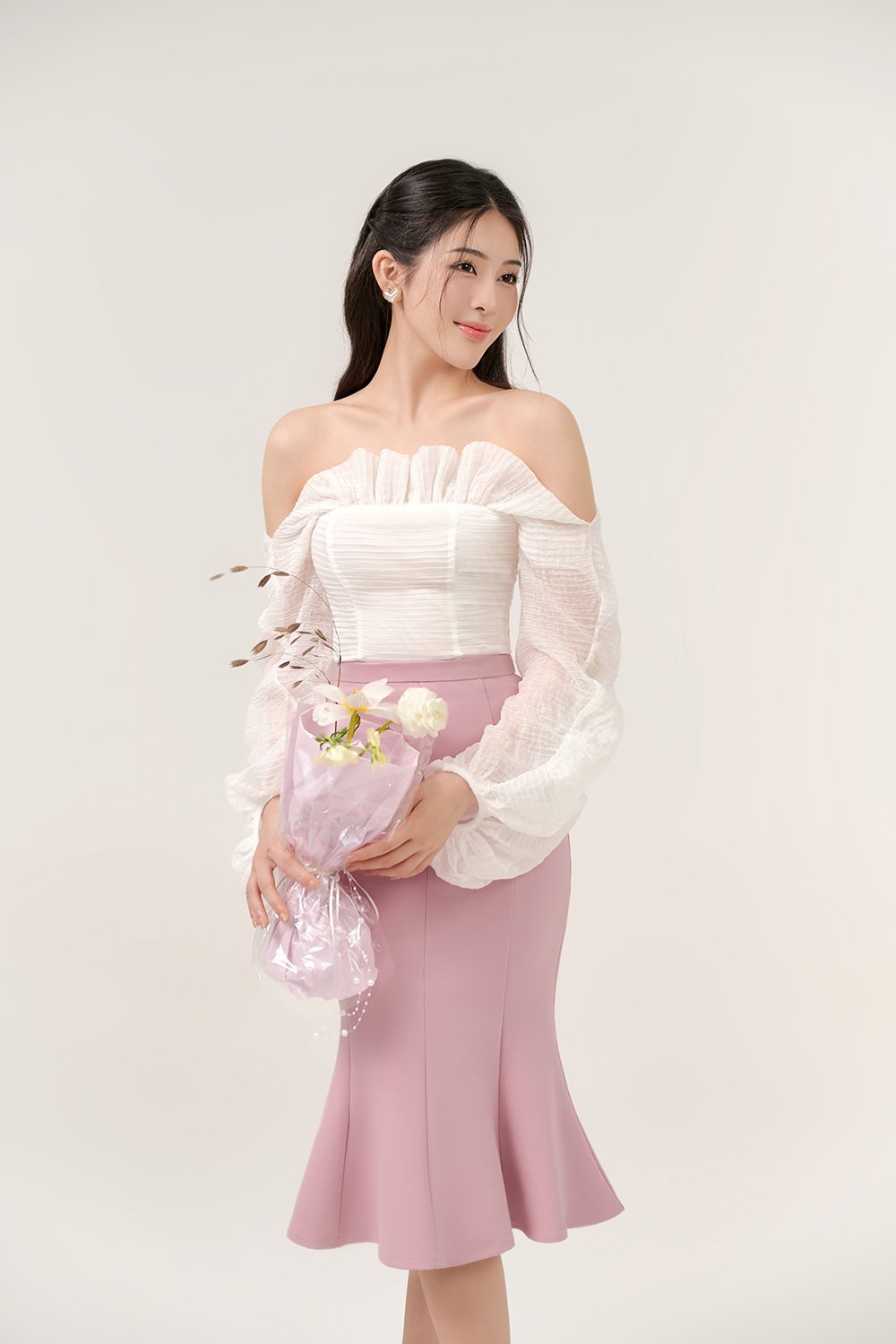 Sooyoung Mermaid Midi Skirt in Rose Blush