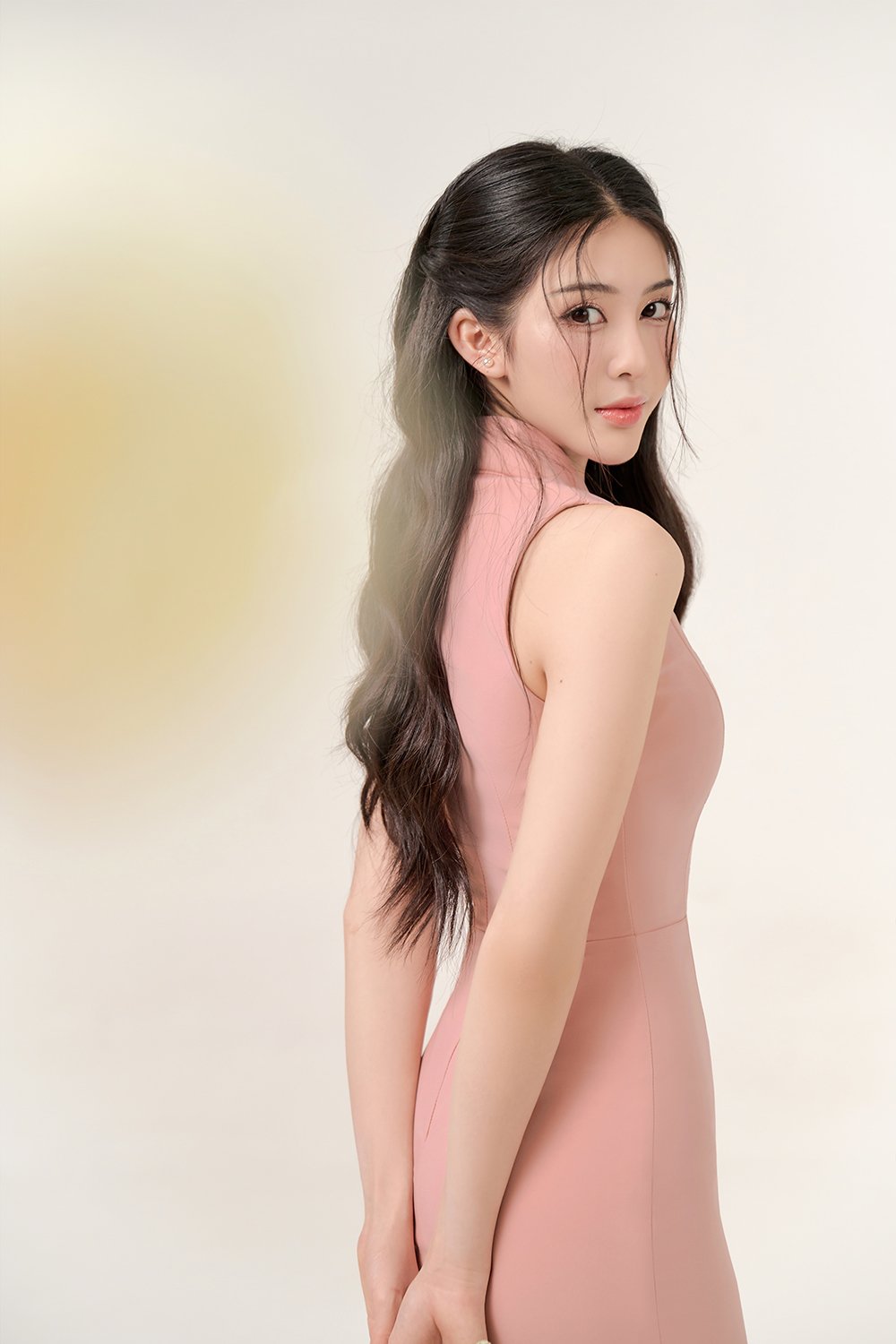 Taeyeon Pleated Lapel Mermaid Dress In Rose