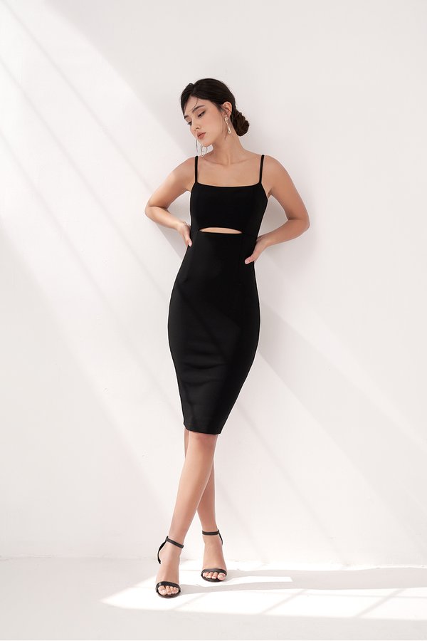 Aura Padded Cut Out Form Fitted Dress in Classic Black