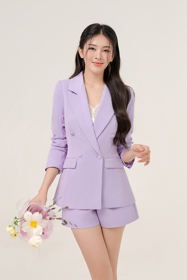 Areum Relaxed Fit Shoulder Padded Blazer in Heather Purple