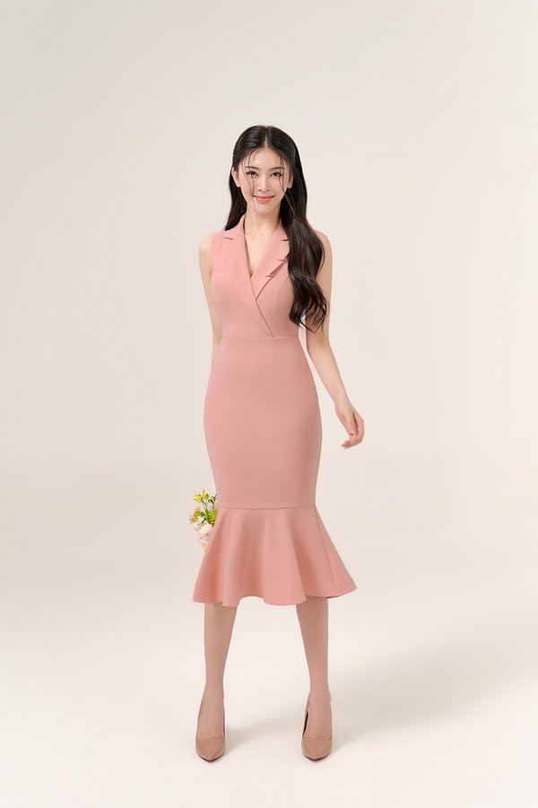 Taeyeon Pleated Lapel Mermaid Dress In Rose
