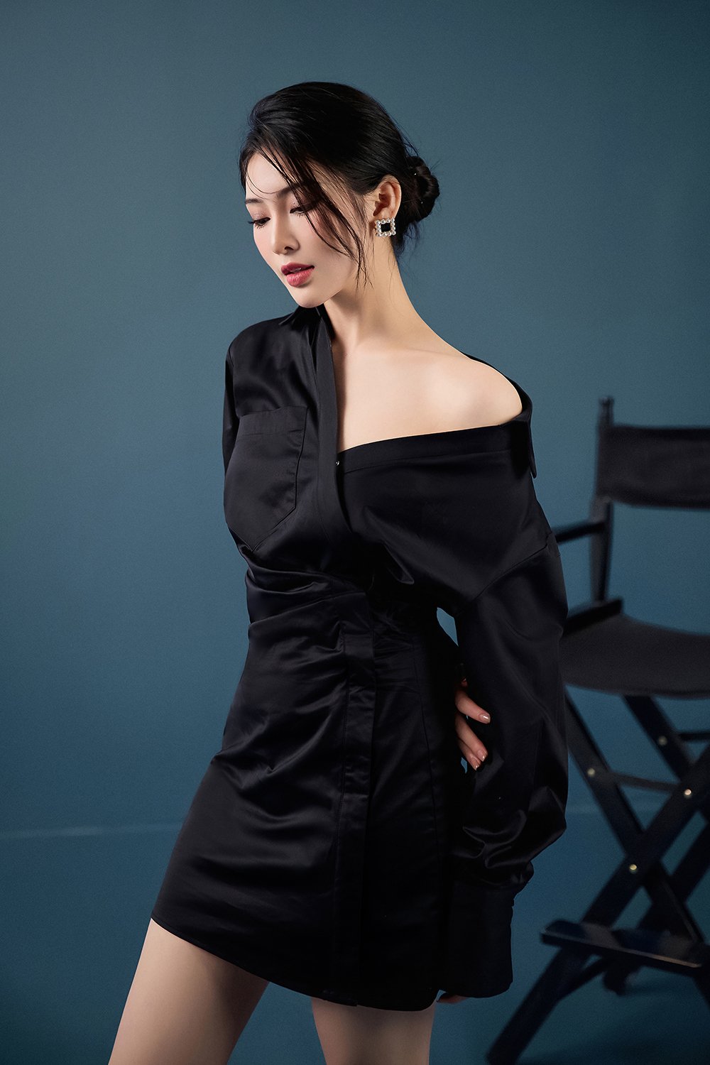 Aera Asymmetrical Shirt Dress in Classic Black