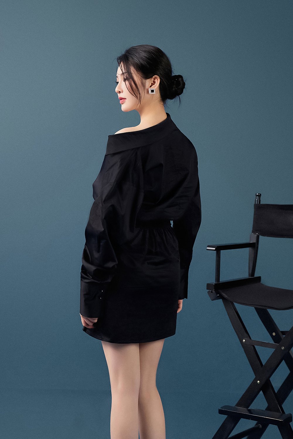 Aera Asymmetrical Shirt Dress in Classic Black