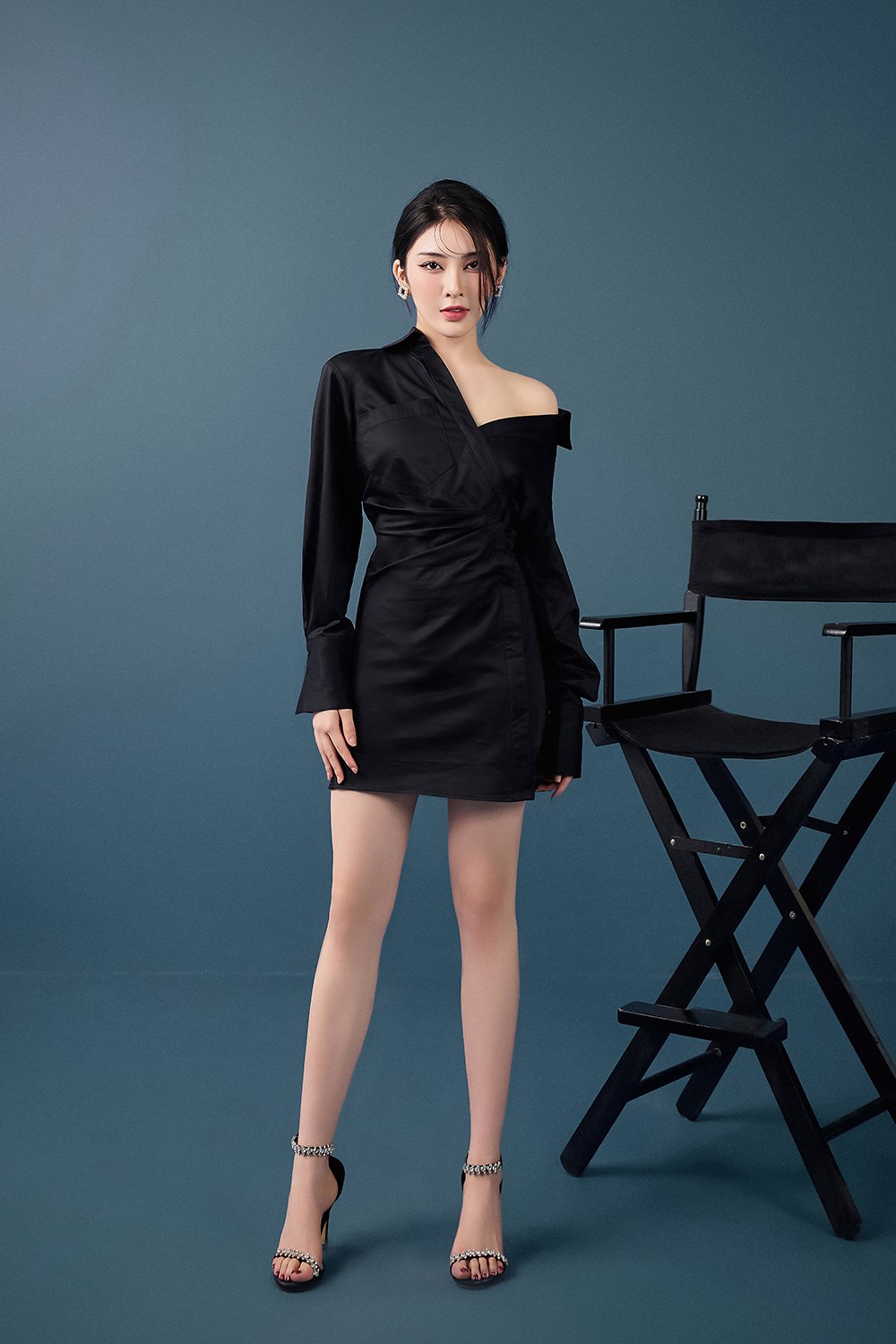 Aera Asymmetrical Shirt Dress in Classic Black