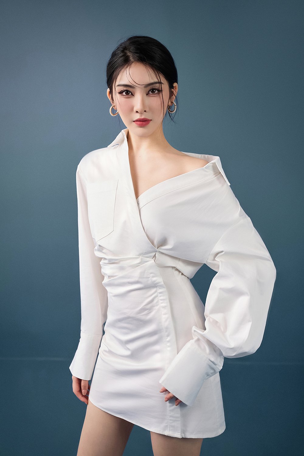 Aera Asymmetrical Shirt Dress in Iconic White