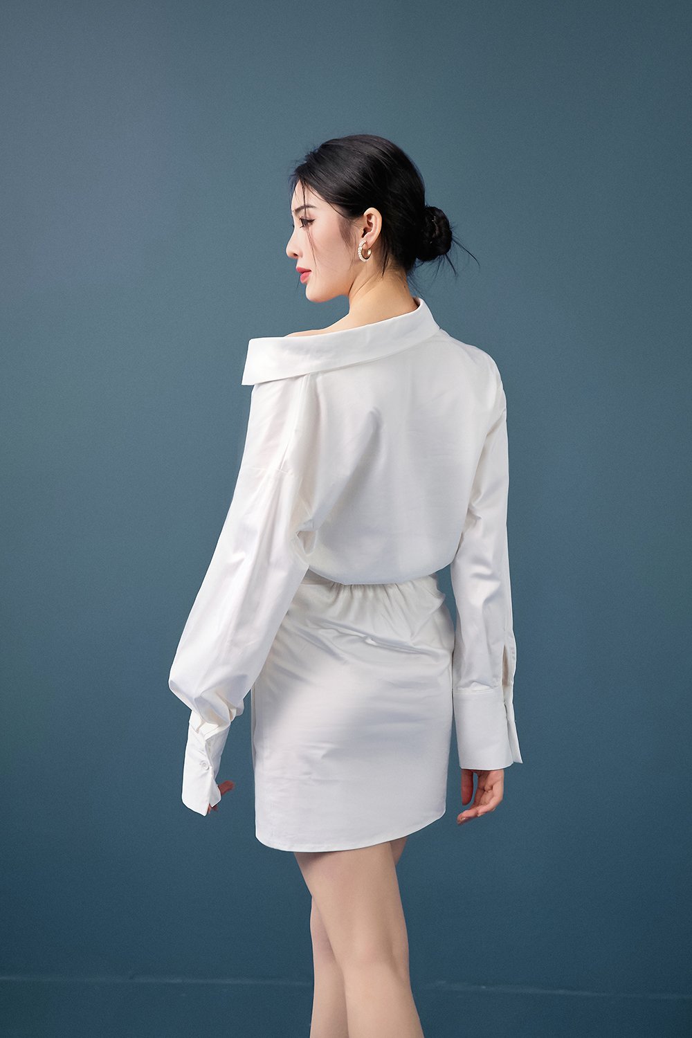 Aera Asymmetrical Shirt Dress in Iconic White