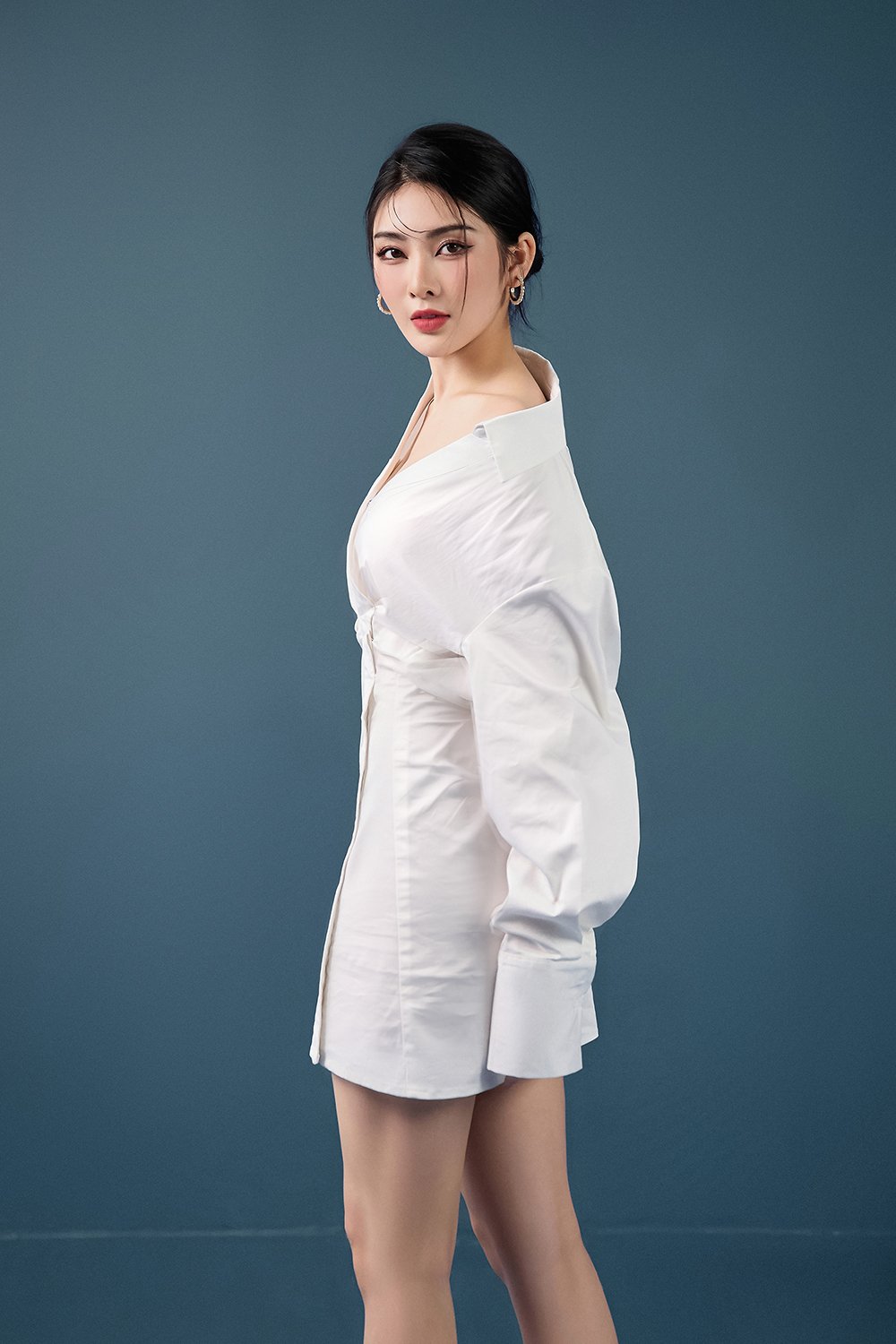 Aera Asymmetrical Shirt Dress in Iconic White