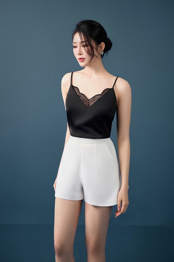 Yoona Delicate Lace Silky Camisole in Classic Black