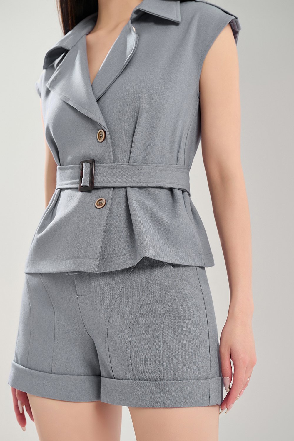 Elvire Tailored Cuff Shorts in Cadet Grey