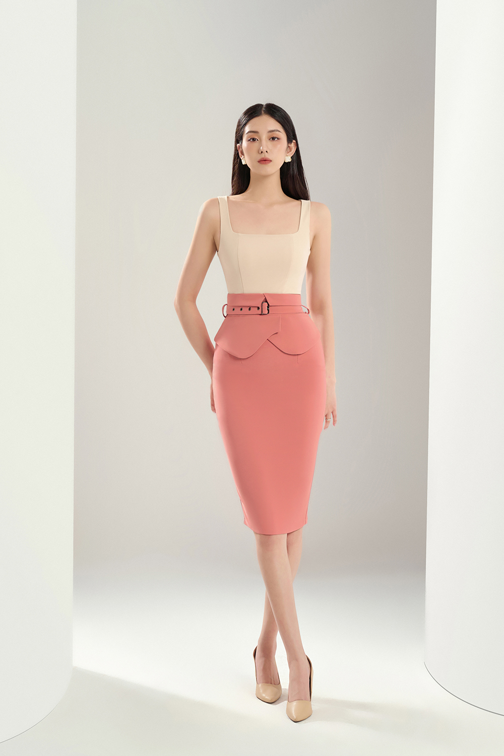 Blush peplum dress sale