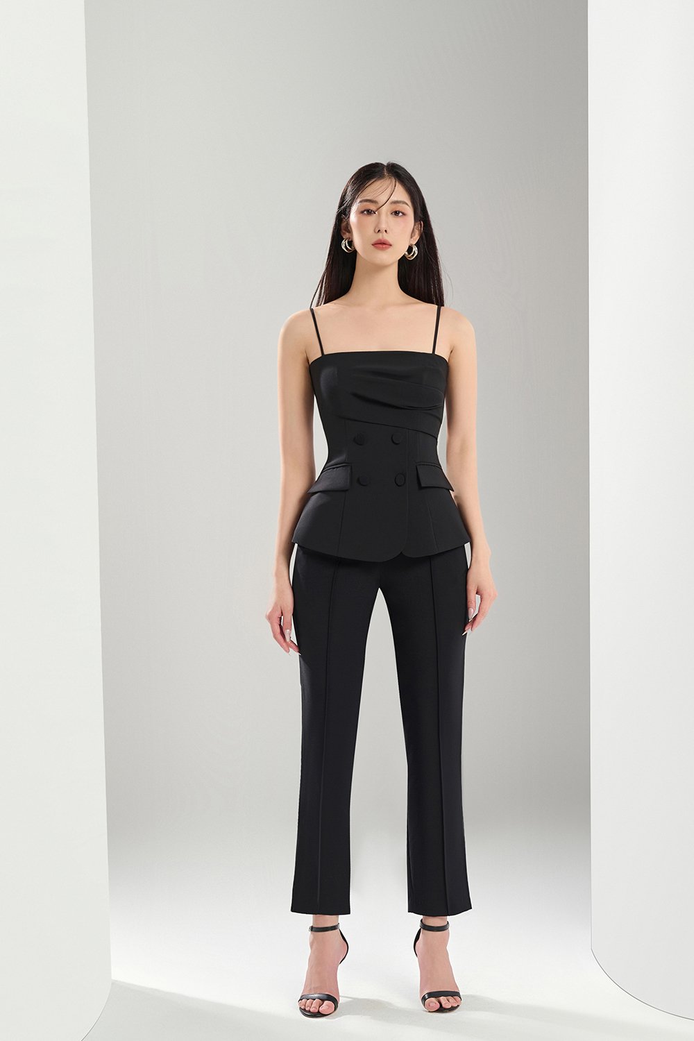 Zadie Tailored Pintuck Pants in Classic Black