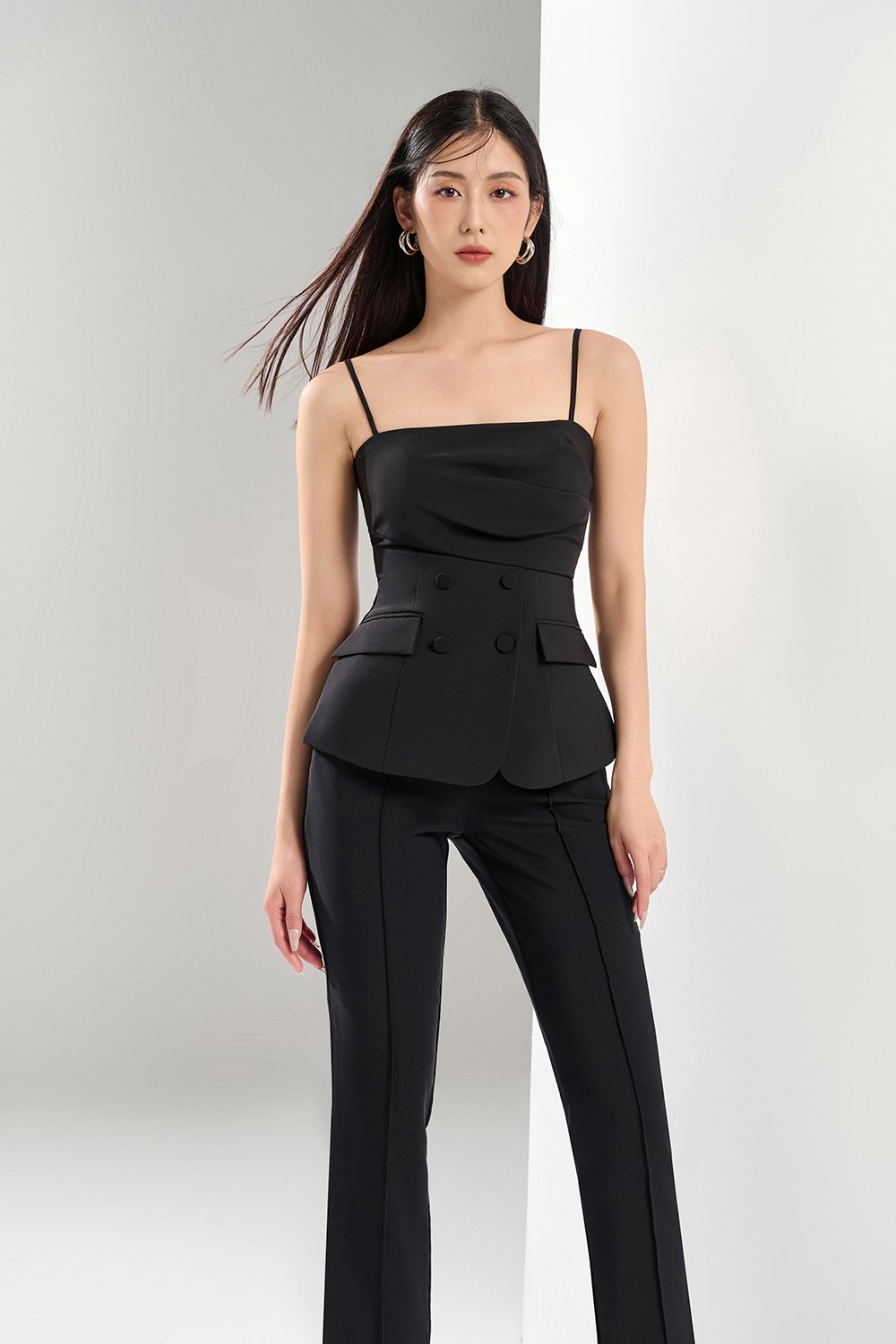 Zadie Tailored Pintuck Pants in Classic Black