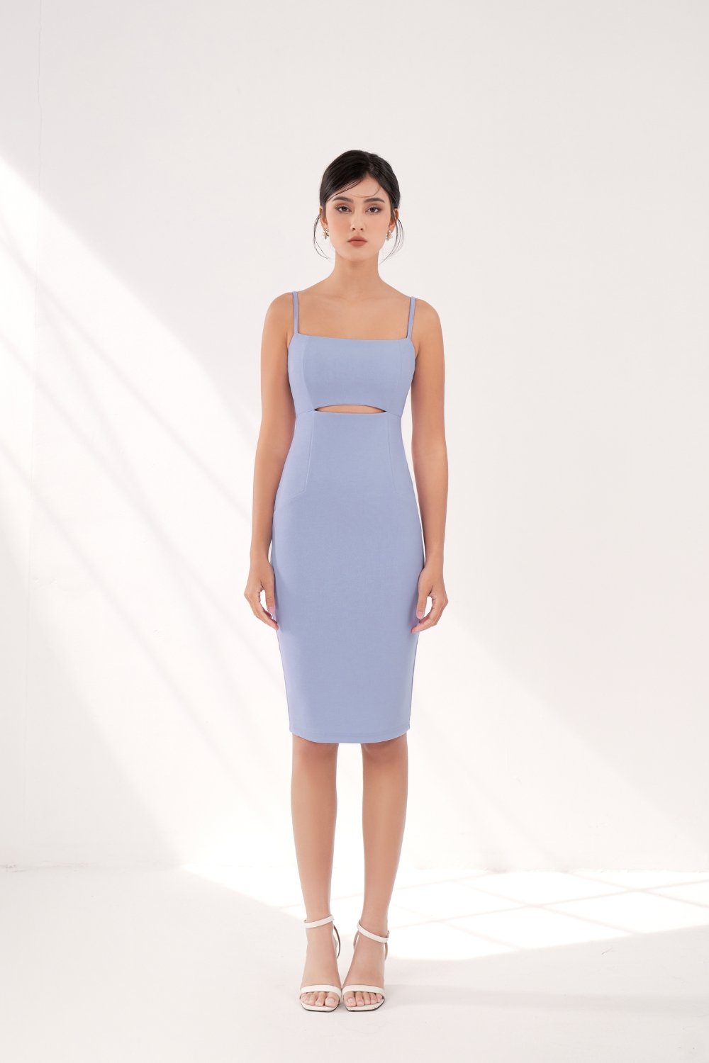 Aura Padded Cut Out Form Fitted Dress in Periwinkle Blue