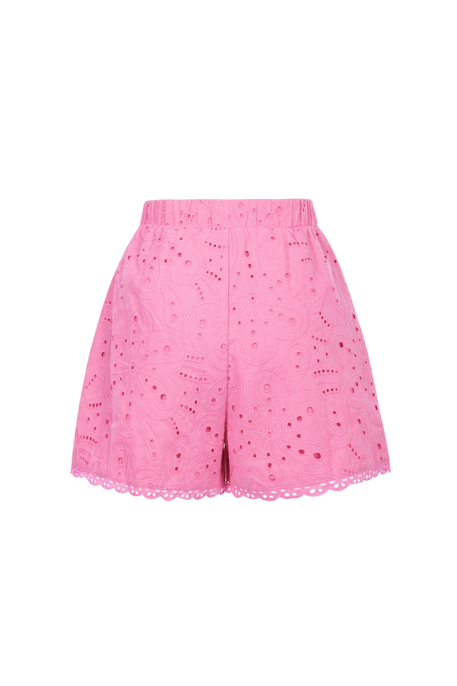 Naiara High Waist Broderie Anglaise Shorts in Carnation Pink