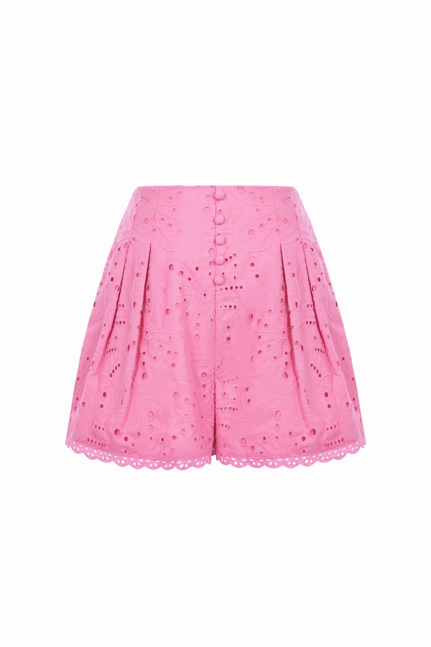 Naiara High Waist Broderie Anglaise Shorts in Carnation Pink
