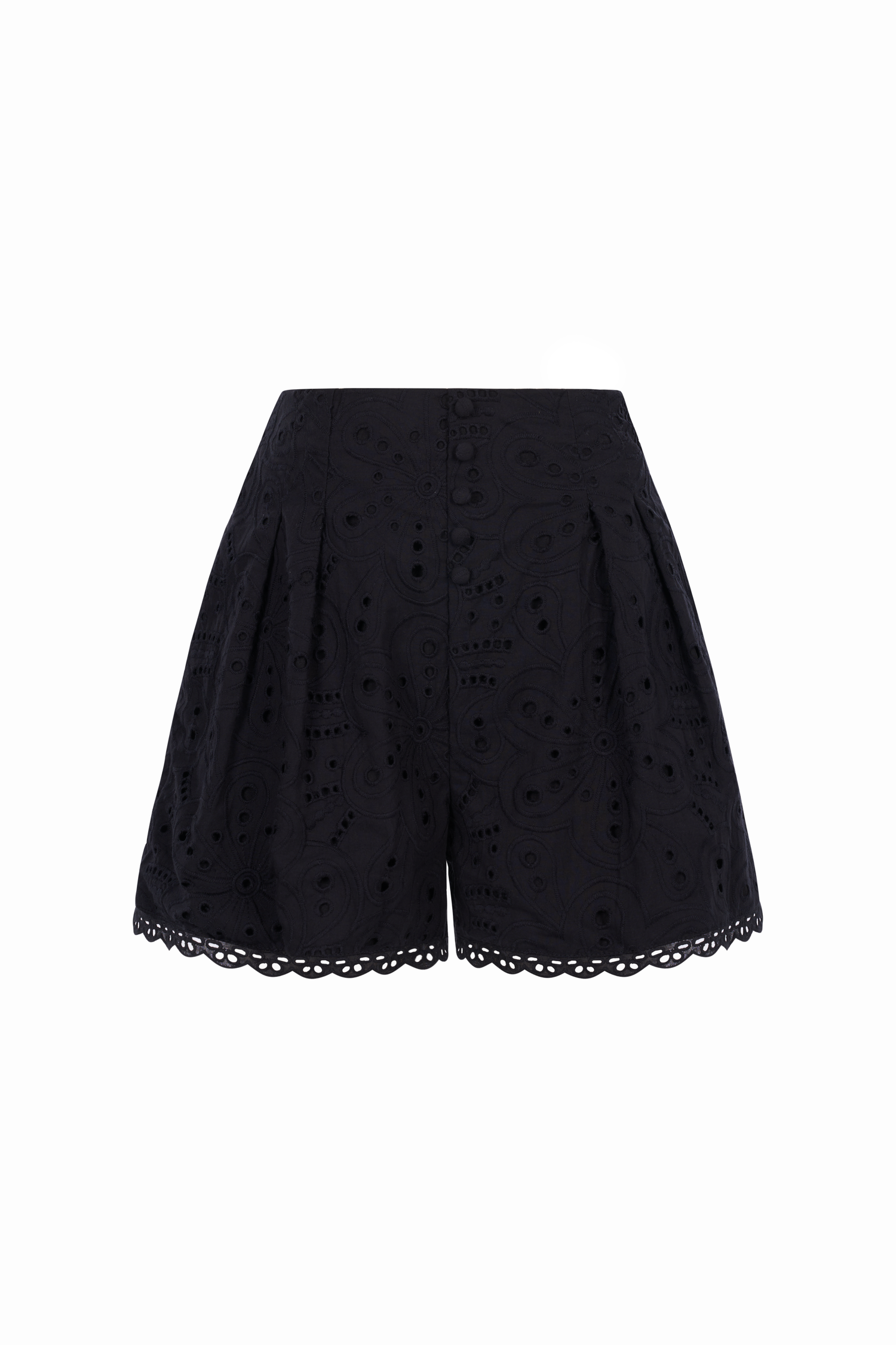 Naiara High Waist Broderie Anglaise Shorts in Classic Black