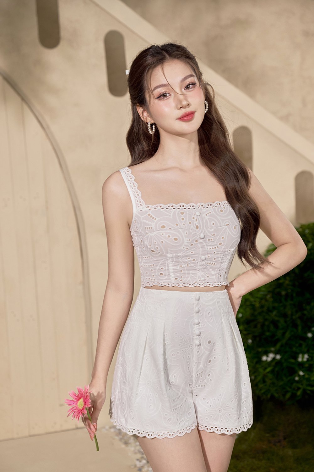 Naiara Padded Bustier Broderie Anglaise Top in Iconic White