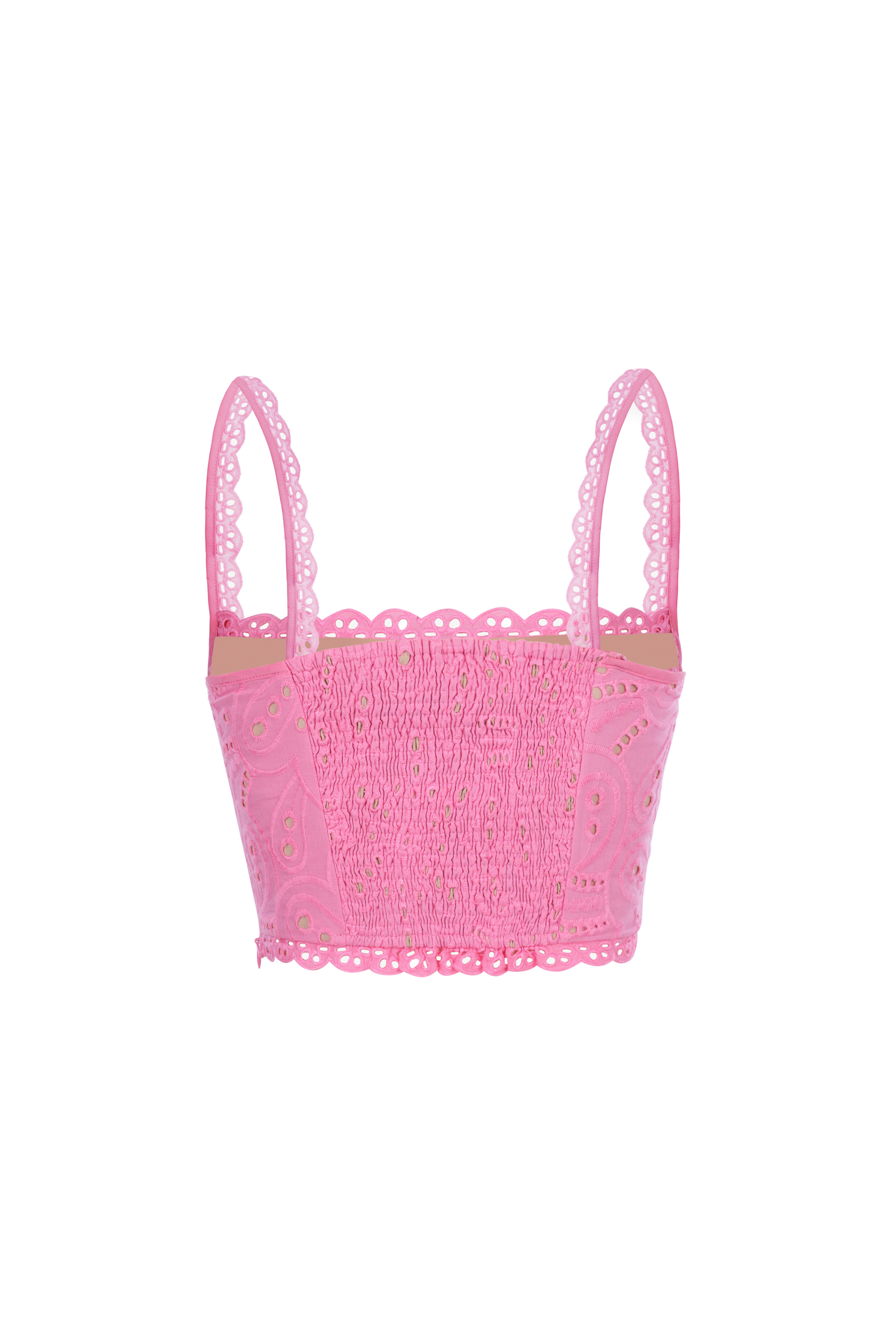 Naiara Padded Bustier Broderie Anglaise Top in Carnation Pink