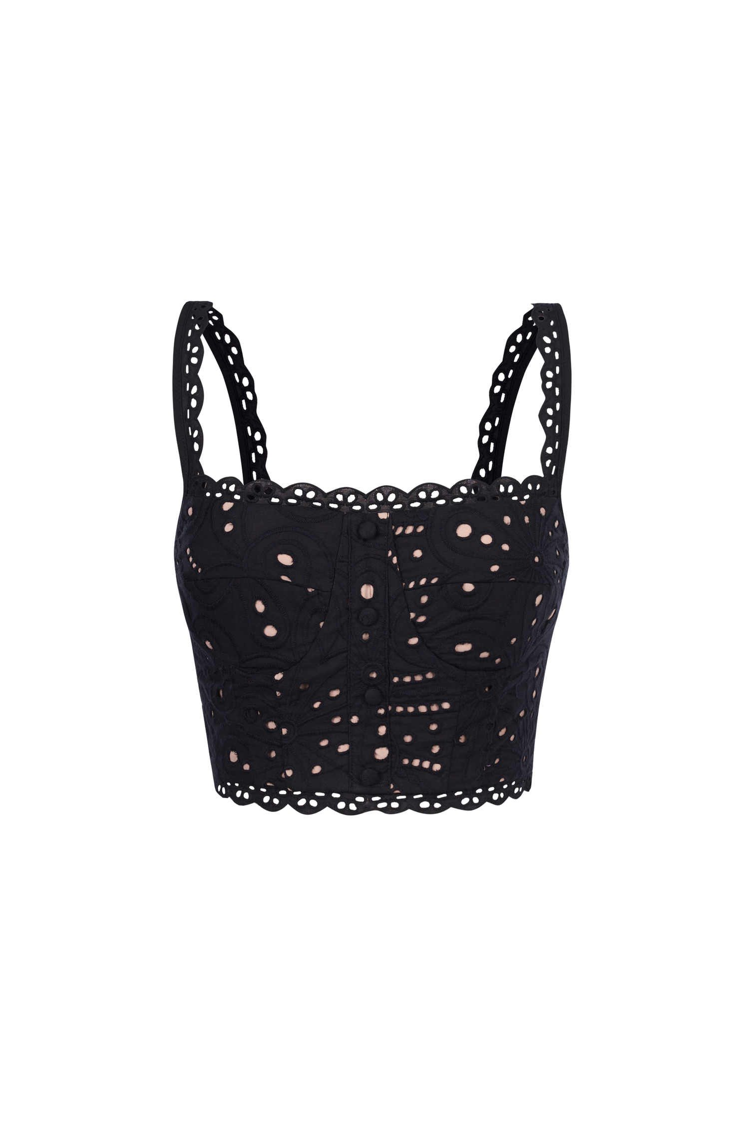 Naiara Padded Bustier Broderie Anglaise Top in Classic Black