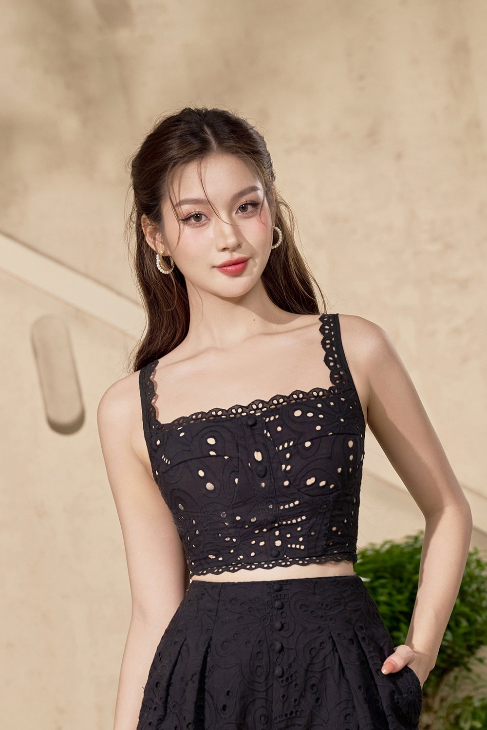 Naiara Padded Bustier Broderie Anglaise Top in Classic Black